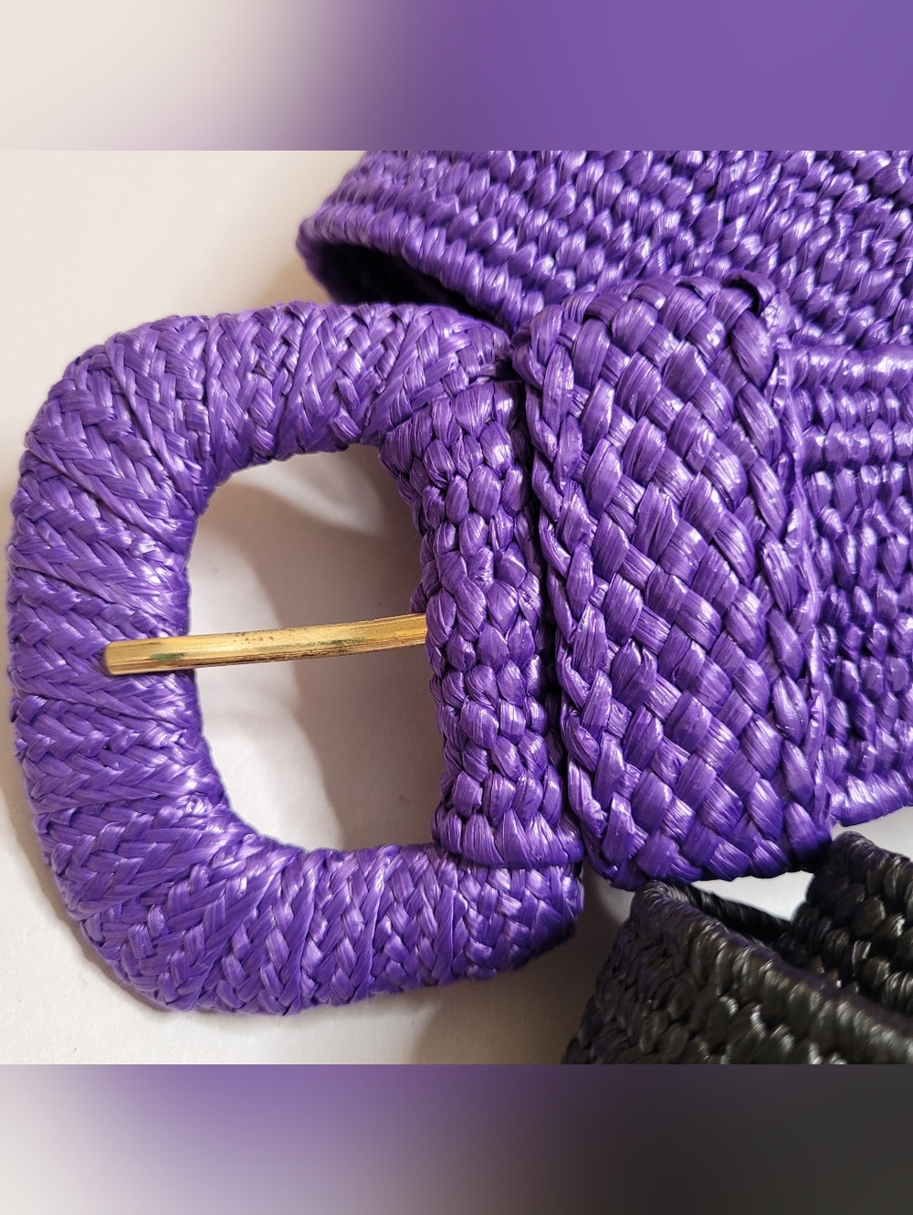 Vintage 80s Belts Purple Black Woven Stretch Size Small - Picture 5 of 8